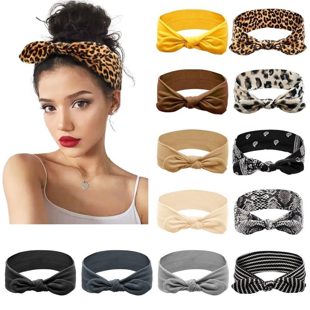 12 Pack Female Polyester Bow Headbands Hair Wraps Turban Sport Accessories